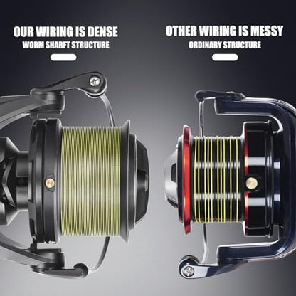Heavy Duty Spinning Reel Metal Body with CNC Machined Spool 55LB Max Drag 6/8+1 Bearings Ultra Smooth 4.6/4.8:1 High Speed Gear Ratio Saltwater Freshwater Fishing Reel for 8000 to 14000 Series - color: BKM9000
