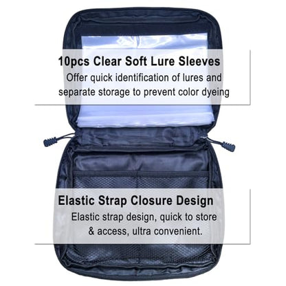 MASTERPRO Fishing Soft Lure Storage Bag with 10 Single Detachable Washable Plastic Pocket Sleeves, for Fishing Tackle Rigs Lines Baits Binder Bag Organizer - color: Shrimp Grey