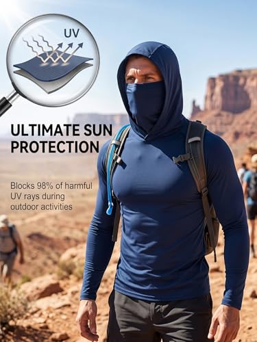 3 Pack Men's UPF 50+ Sun Protection Hoodies, Long Sleeve Moisture Wicking Shirts with Face Mask for Fishing - color: B【loose Fit】3 Pack, size: Medium