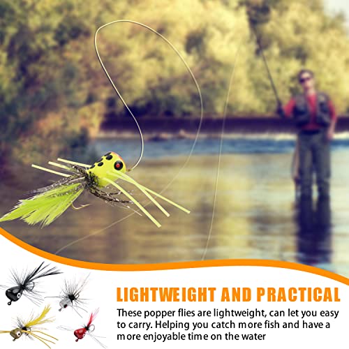 Fly Fishing Poppers Kit- 12pcs Fly Fishing Dry Flies Topwater Fishing Lures Bass Popper Flies Bugs Lures Panfish Bait Fly Trout Bobber Flies Kit for Bass Trout Crappie Panfish Bluegill Salmon