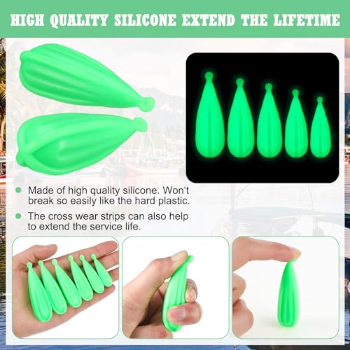 Lenwen 6 Pcs Fishing Practice Plug Soft PVC Luminous Bait Casting Plug Mixed Size Weight Over 14 Years Fishing Lures for Improve Casting Skill - color: Green
