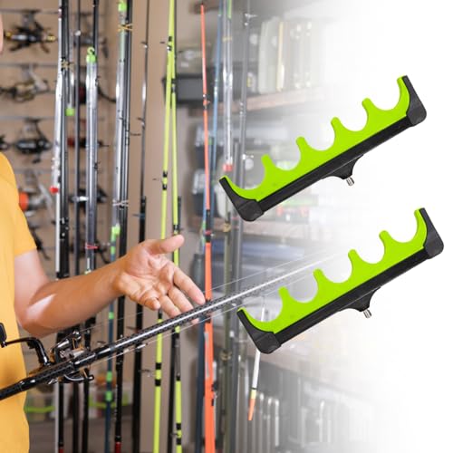 DONGKER Wall Mounted Fishing Rod Rack,1 Pair Horizontal Fishing Pole Holders for Garage Room Cabin Wall Boat Holds Up to 5 Rod