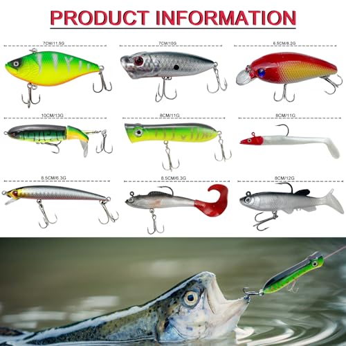 Fishing Lures Kit with Tackle Box Included Crankbait, Minnow, Spinnerbaits, Spoons, Soft Lures, Jigs, Hooks, Bait Rigs, Weights Sinkers, Topwater Lures Freshwater Saltwater 346/353Pcs - color: 353pcs