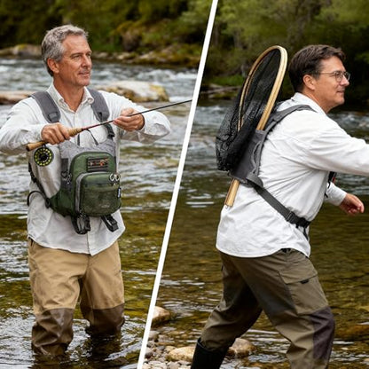 QulayQualy Fly Fishing Pack - Chest Pack with Work Station Lightweight Tackle Fishing Bag with Quick-Release - color: Green, size: M-11''