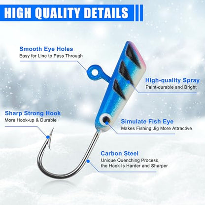Ice Fishing Jigs Lures kit, Luminous Ice Fishing Gear Crappie Panfish Jigs Head Fishing Hooks Set for Winter Ice Jigging Walleye Perch Bluegill 24/36/48pcs - style: 48pcs