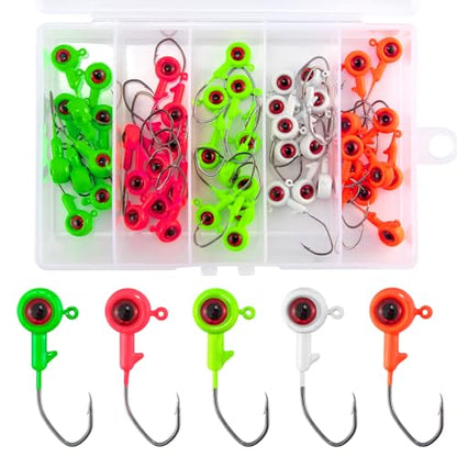 Alwonder 50-Pack Crappie Jigs Ice Fishing jig Heads Hooks with 3D Eyes, Eye-Catching Vivid Crappie Panfish Lures Bass Trout Fishing Jig Head, 1/32oz 1/16oz 1/8oz Jigs Heads Freshwater - size: 1/8oz