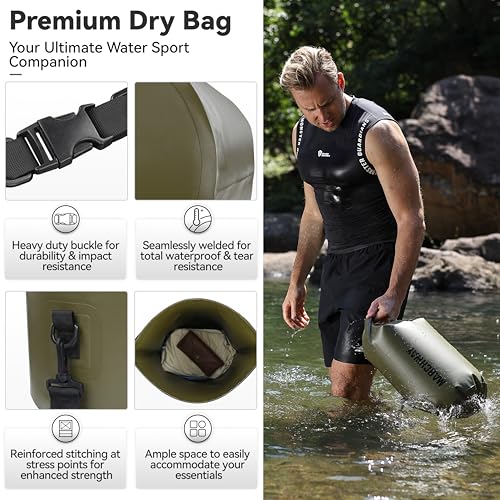 MARCHWAY Floating Waterproof Dry Bag Backpack 5L/10L/20L/30L/40L, Roll Top Sack Keeps Gear Dry for Kayaking, Rafting, Boating, Swimming, Camping, Hiking, Beach, Fishing - color: Army Green, size: 5L