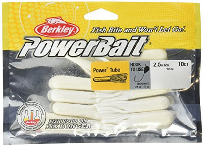 Berkley PowerBait Power Tube Fishing Soft Bait - color: White, size: 2 1/2" (10 Count)