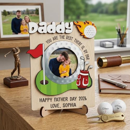 Personalized Dad Wooden Picture Frame from Son Daughter, Custom Quote and Photo Magnetic Frames for Refrigerator, Fridge Magnet Photo Frame Gifts for Father's Day, Dad, Grandpa - color: 1. Dad-13