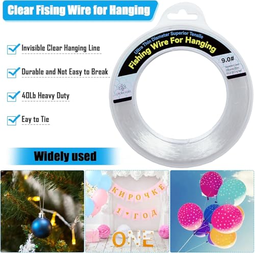 Clear Fishing Wire, Monofilament Fishing Line, Clear String for Hanging, Invisible Strong Wire Nylon Thread for Hanging Balloon Garland Picture Decorations - size: 0.5mm/656ft/29lb