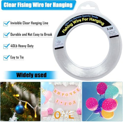 Clear Fishing Wire, Monofilament Fishing Line, Clear String for Hanging, Invisible Strong Wire Nylon Thread for Hanging Balloon Garland Picture Decorations - size: 0.5mm/656ft/29lb