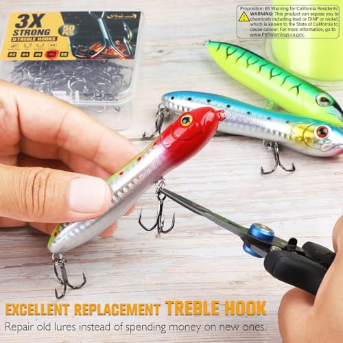 Dovesun Fishing Treble Hooks, Triple Hooks 3X Strong Professional V, 50PCS High Carbon Steel Replacement Fishing Hooks for Saltwater and Freshwater, Sizes #10#8#6#4#2 - color: Black Nickel, size: #8 * 50PCS