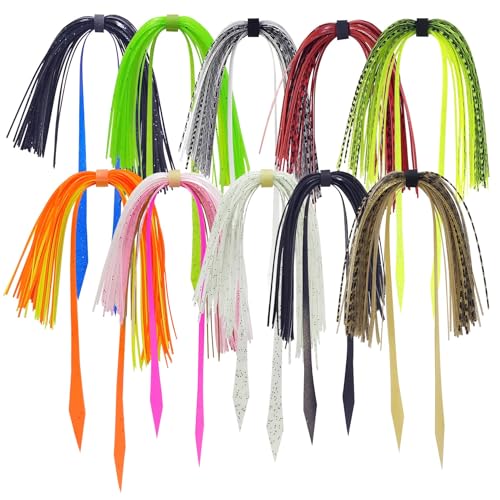 Eupheng 12 Colors Silicone Jig Skirts Fishing Lure Skirt Replacement for Spinnerbaits Bass Buzzbaits DIY Squid Jig Spinner Bait Buzzbaits Accessories - color: 10PC 8890 Banded Silicone Skirt With Tail