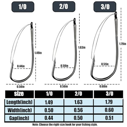 9KM DWLIFE Weedless Wacky Rig Hooks 30PCS Bass Hooks Super Strong Wacky Worm with Wire Guard for Neko Rig - size: 2/0#