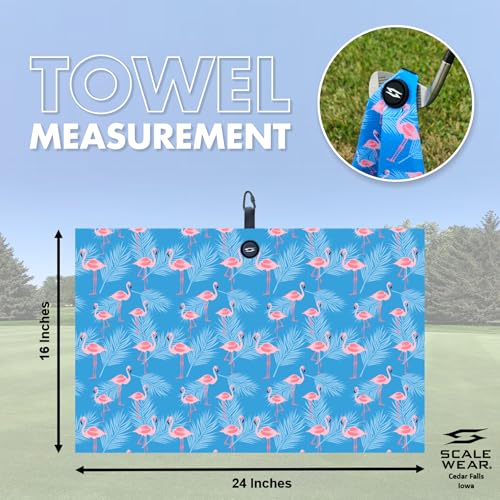 Magnetic Microfiber Waffle Golf Towel – Large 16"x24" Clean Golf Club Ball Magnet Clip to Hang on Bag Cart Strong Premium Strength Ultra Absorbent Gear Blue Men (Flamingo Blue Palms) - color: Flamingo Blue Palms