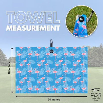 Magnetic Microfiber Waffle Golf Towel – Large 16"x24" Clean Golf Club Ball Magnet Clip to Hang on Bag Cart Strong Premium Strength Ultra Absorbent Gear Blue Men (Flamingo Blue Palms) - color: Flamingo Blue Palms