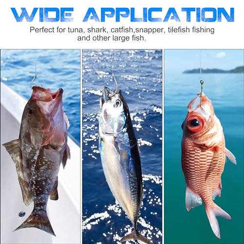 Circle Hooks Saltwater, 40pcs Stainless Steel in-line Straight Eye Tuna Circle Hook Extra Strong Wire Short Shank Fishing Hooks for Tuna Bass Catfish