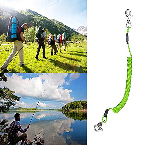 Fishing Coiled Lanyard, Heavy Duty Fishing Lanyard, Retractable Tool Lanyard, Fishing Tools Safety Rope Extension Cord Tether, with Carabiner, for Deep Sea Fishing, Rods, Kayak, Paddles - 2-Pcs