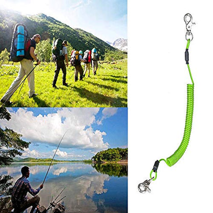 Fishing Coiled Lanyard, Heavy Duty Fishing Lanyard, Retractable Tool Lanyard, Fishing Tools Safety Rope Extension Cord Tether, with Carabiner, for Deep Sea Fishing, Rods, Kayak, Paddles - 2-Pcs