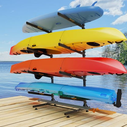 Bonnlo Kayak Storage Rack, Adjustable Heavy Duty Kayak Rack for Kayaks Paddle Boards, Kayak Paddle Holder for Garage, Spacesaver, Gentle on Padding, Boat Organizer - style: 4 Kayaks, Free Standing