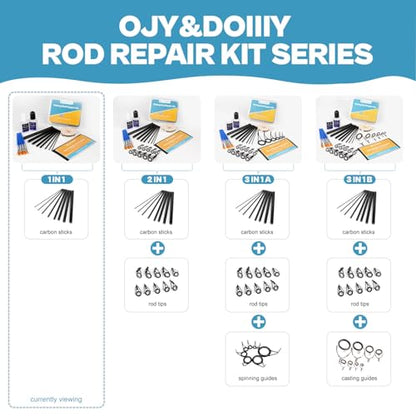 OJYDOIIIY 3-in-1 Fishing Rod Repair Kit - Carbon Sticks/Rod Tips/Eyelets Replacement Parts, Complete Supplies and Instructions - color: 1 IN 1
