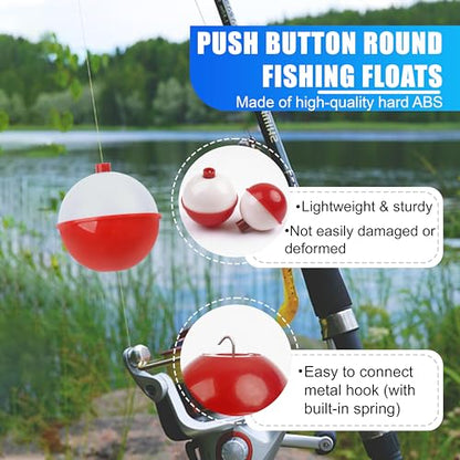 AGOOL Fishing Bobbers Set Snap Hard ABS on Red/White Fishing Floats Bobbers Push Button Round Buoy Floats Tackle Accessories Size: 0.5/0.75/1/1.25/1.5/1.75/2/2.5 Inch - size: 1.25 inch_pack of 10