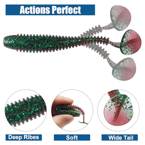 Paddle Tail Swimbaits, 2.5 inch/3inch Soft Lures Fishing Trout Crappie Bass for Freshwater and Saltwater 75PCS/60PCS - color: Wine Red Shiner, size: 3 inch, 60 PCs