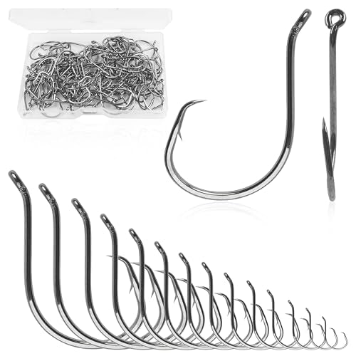 Circle Hooks Saltwater Catfish Fishing Hooks,50/100pcs Octopus Offset Sport Circle Fish Hooks for Catfish Rigs Bass Fishing Saltwater Freshwater Hook Size:8#-10/0 - size: 50pcs_8/0