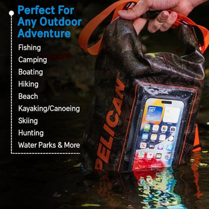 Pelican Marine IP68 Waterproof Dry Bag 5L w/Phone Pouch/Case - Hunter Camo | Roll Top Waterproof Backpack with Touchscreen Phone Pouch - Swimming, Kayaking, Camping, Rafting, Fishing & Travel Essentials - color: Hunter Camo - 5L, size: 5L