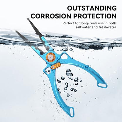 Fishing Pliers Hook Remover, Saltwater Split Ring Pliers with Safety Lock, Fishing Gear with Sheath and Lanyard, Fishing Gifts for Men - color: Blue