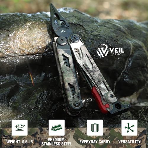 FLISSA Multitool, 18 in 1 Camo Multitool Pliers with Fire Starter, Window Breaker, Whistle, Stainless Steel EDC Gear with Sheath - Perfect for Survival, Simple Repair, Camping - color: Camo, size: 18-in-1