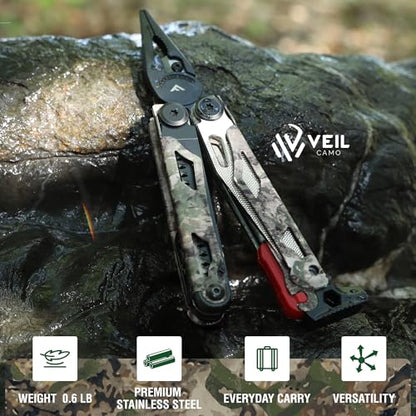 FLISSA Multitool, 18 in 1 Camo Multitool Pliers with Fire Starter, Window Breaker, Whistle, Stainless Steel EDC Gear with Sheath - Perfect for Survival, Simple Repair, Camping - color: Camo, size: 18-in-1