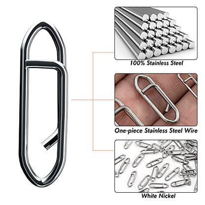Dr.Fish Fishing Speed Clips Power Quick Clips for Fishing Lures Quick Change Stainless Steel Lure Snaps Saltwater Freshwater Crankbait Tackle Snaps - color: S-50LB-0.6", size: 100 Pack