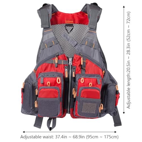 BASSDASH Strap Fishing Vest Adjustable for Men and Women, for Fly Bass Fishing and Outdoor Activities - color: Red