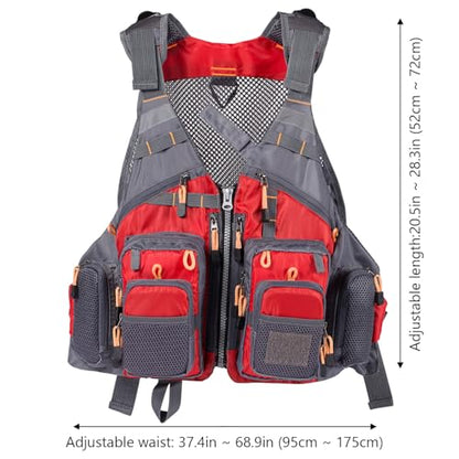 BASSDASH Strap Fishing Vest Adjustable for Men and Women, for Fly Bass Fishing and Outdoor Activities - color: Red