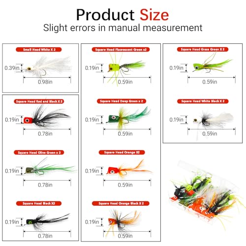 Fly Fishing Poppers Fly Fishing Dry Flies Topwater Fishing Lures Bass Popper Flies Bugs Lures Panfish Bait Fly Trout Bobber Flies Kit for Bass Trout Panfish Bluegill Salmon - color: 20pcs Fly Fishing Poppers