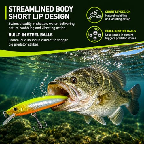 5.3" Minnow Fishing Lures Set, 3PCS Long Casting Jerkbait Minnows with Tackle Box, Multi-Color Hard Baits for Bass, Trout, Walleye & Pike Fishing