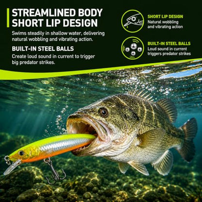 5.3" Minnow Fishing Lures Set, 3PCS Long Casting Jerkbait Minnows with Tackle Box, Multi-Color Hard Baits for Bass, Trout, Walleye & Pike Fishing