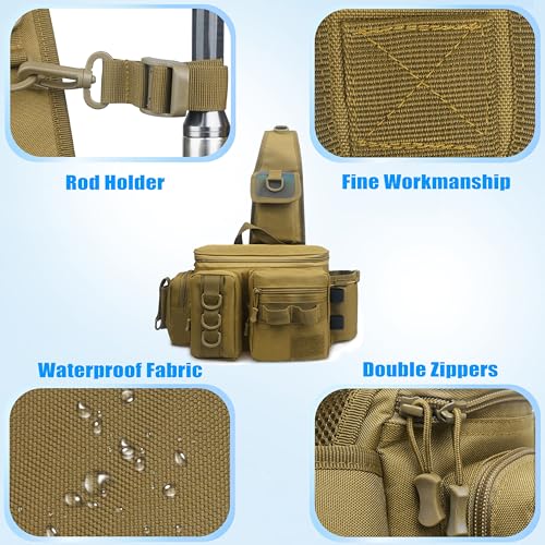 OROOTL Fishing Tackle Storage Bag, Sling Waist Backpack with Adjustable Widen Shoulder Straps Large Capacity Fishing Crossbody Bag Lightweight Gear Organizer for Fishing Camping Hiking and More
