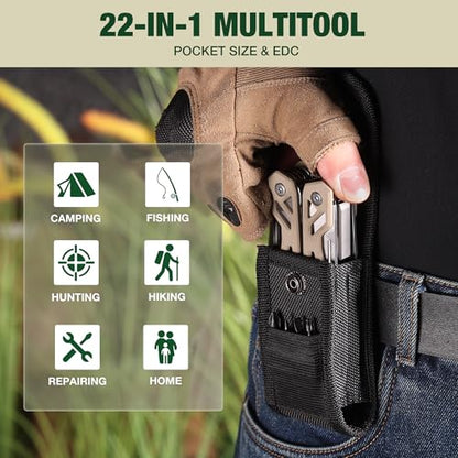 MOSSY OAK Multitool, 22-in-1 Stainless Steel Pliers with Screwdriver Sleeve, Desert Steel Handle, Self-locking Knife with Sheath-Perfect for Outdoor, Survival, Camping, Hiking, Simple Repair - color: 22-in-1, Desert