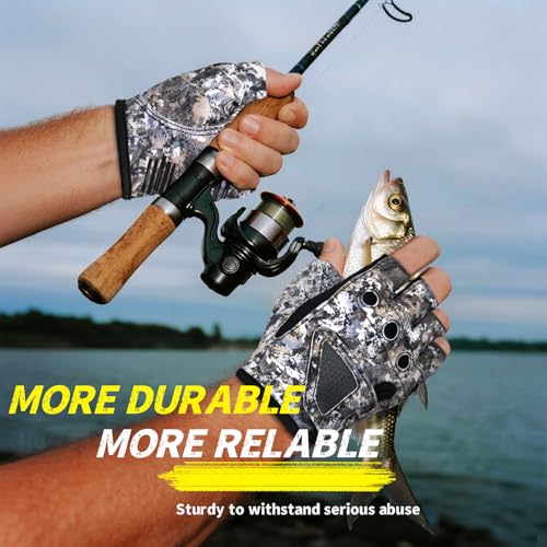 Stubby Fingerless Fishing Gloves Men - Lightweight Breathable Anti-Slip Kayak Gloves Women for Kayaking, Sailing,Paddling,Rowing - color: Camouflage gray, size: Small-Medium