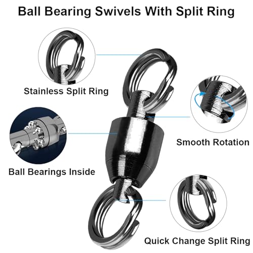 QISHUO Ball Rolling Bearing Swivel Saltwater High Strength Fishing Swivel Steel Bearing Connector Fishing Swivels Stainless Black Nickel 8lbs-135lbs - size: Size 2(19lb) 25 pcs
