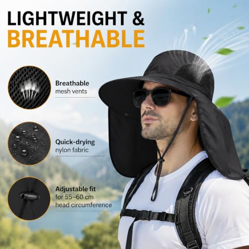 Sun Protection Hat with Neck Flap – 360° Wide Brim Outdoor Fishing Hat, Lightweight Breathable Quick Dry Sun Cap for Hiking, Gardening, Beach Travel – Adjustable Unisex Summer Sun Visor Hat