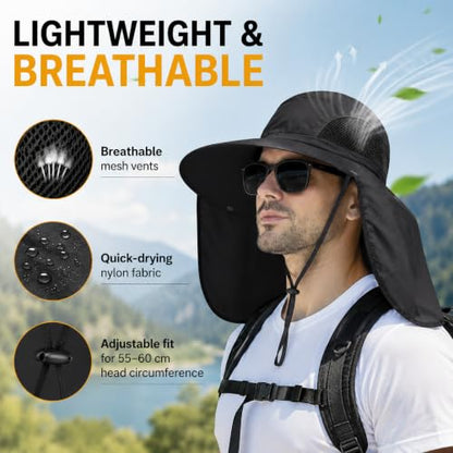 Sun Protection Hat with Neck Flap – 360° Wide Brim Outdoor Fishing Hat, Lightweight Breathable Quick Dry Sun Cap for Hiking, Gardening, Beach Travel – Adjustable Unisex Summer Sun Visor Hat