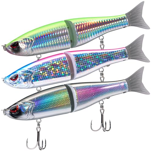 Bassdash SwimShad Glide Baits Jointed Swimbait Bass Pike Salmon Trout Muskie Fishing Lure,3-Pack - color: Green/Silver +Pink/Silver +Black/Silver, size: 7in/2.2oz