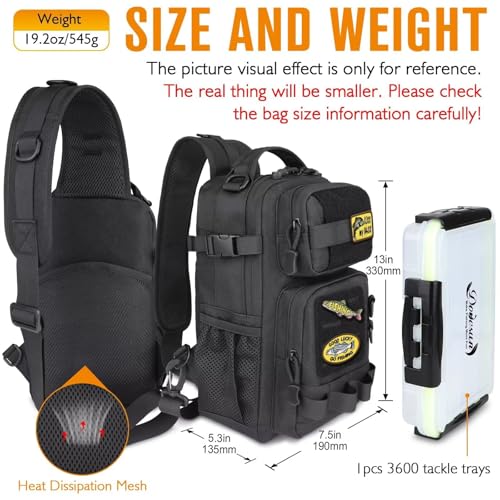 Dovesun Small Fishing Backpack with Tackle Boxes Fishing Sling Bag DIY Embroidery Patches Tackle Bag Gift for Men Black - color: A: Fishing Tackle Backpack(black)