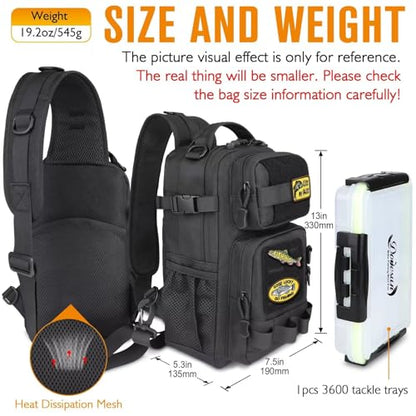 Dovesun Small Fishing Backpack with Tackle Boxes Fishing Sling Bag DIY Embroidery Patches Tackle Bag Gift for Men Black - color: A: Fishing Tackle Backpack(black)