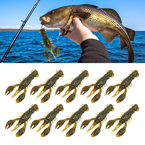 10PC Soft Fishing Lure Crawdad Bait Creature Baits Fishing Lure Set Bass Fishing Lures Soft Plastic Fishing Lures PVC Shrimp Artificial Soft Lure Baits Crawfish Bait Shrimp - color: Green