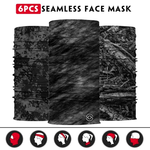 Neck Gaiter for Men Women Headwear Bandana Head Wrap Face Scarf Mask Cover Warmer Balaclava-Seamless & Versatile - color: A-6pcs-black Camo Jungle