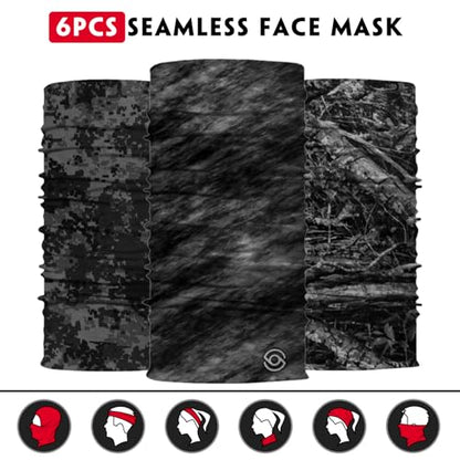 Neck Gaiter for Men Women Headwear Bandana Head Wrap Face Scarf Mask Cover Warmer Balaclava-Seamless & Versatile - color: A-6pcs-black Camo Jungle